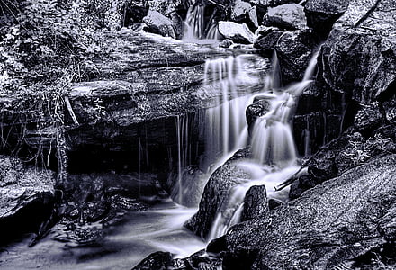 waterfall, georgia, black and white, scenic, nature, river, stream