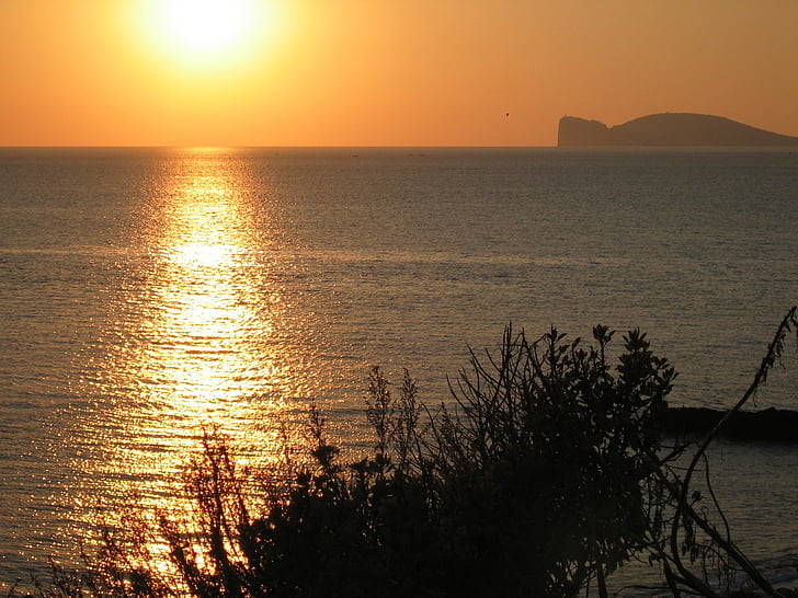 Sunset, Sea, taivas, Sun, Sardinia, Italia, Horizon