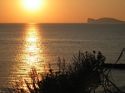 solnedgång, havet, Sky, solen, Sardinien, Italien, Horisont