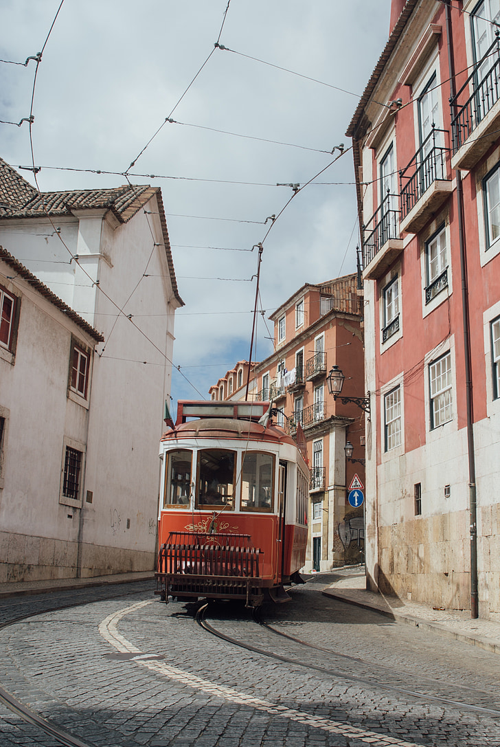 eléctrico, público, transportes, velho, histórico, Portugal, Lisboa