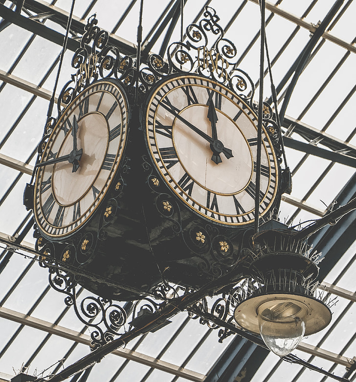 clock, vintage, retro, rail station, old