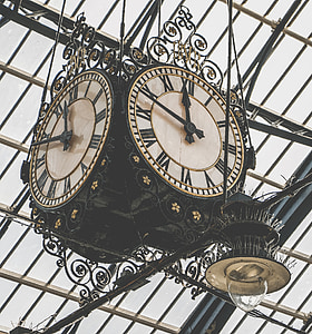 klokke, Vintage, retro, jernbanestasjon, gamle