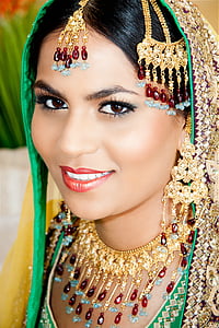 žena se, Pakistan, Indijski, kultura, portret, tradicionalni, nasmijana