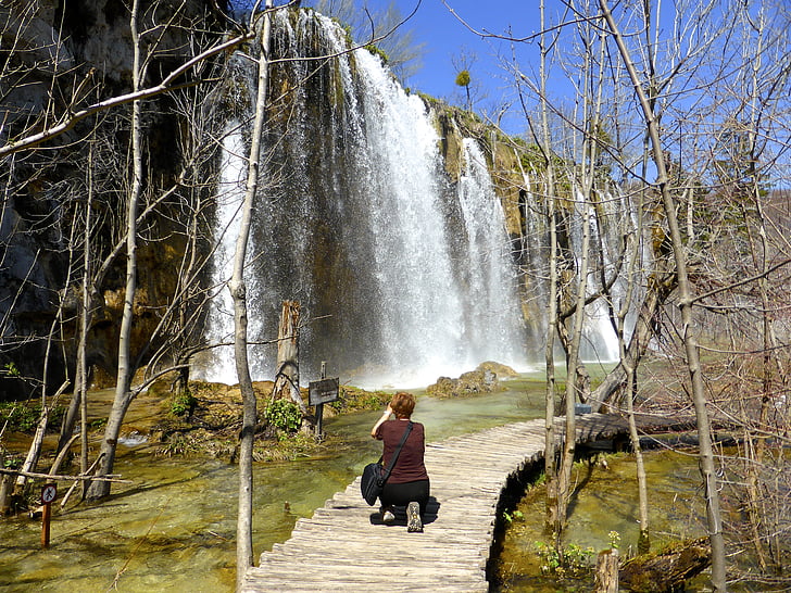 Art arda sıralı, Plitvice Gölleri, Hırvatistan, şelale, akan, doğal, Park
