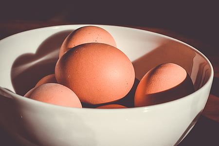 Kom, eieren, voedsel, zon, bruin, Ontbijt, dierlijke ei