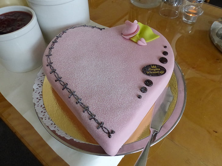 Valentine kake, marsipan, rosa, ros, fat, tabell