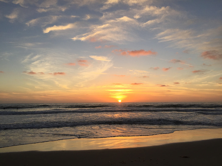 matahari terbenam, Pantai, surfing