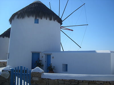Mill, Kreeka, Küklaadide, sinine, ile, Mykonos, Holiday