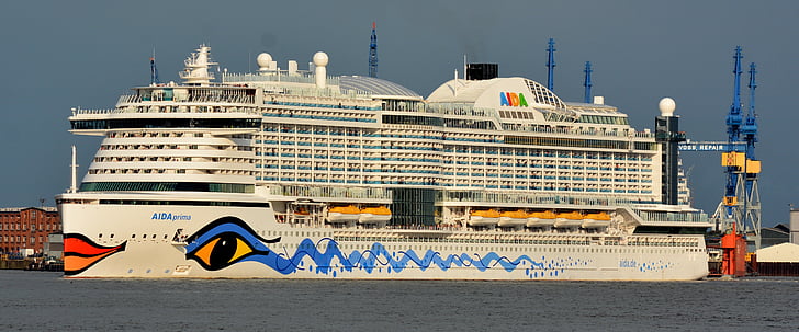 Cruise, Hamburg, Aida prima, port, Elbe, cruiseskip, reise