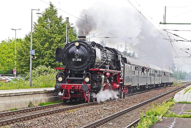 locomotive à vapeur, train Express, transport en commun, point d’arrêt, plate-forme, Palatinat, événement