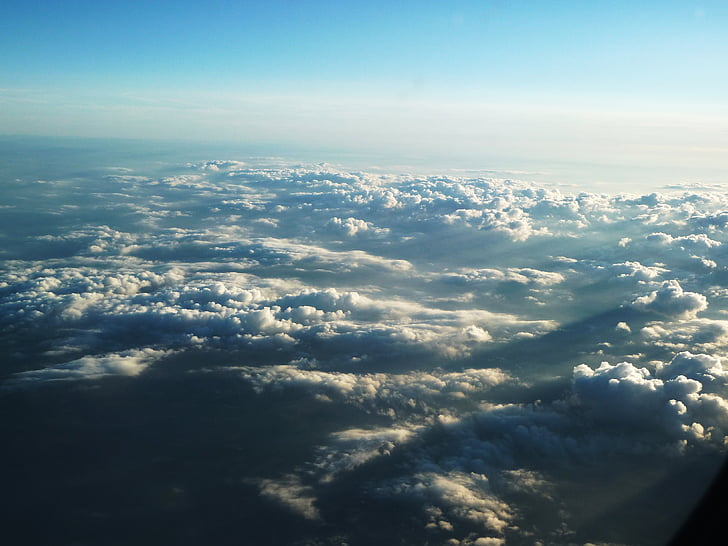 αεροσκάφη, σύννεφο, σύννεφα, Ήλιος, ουρανός, λευκό, μπλε