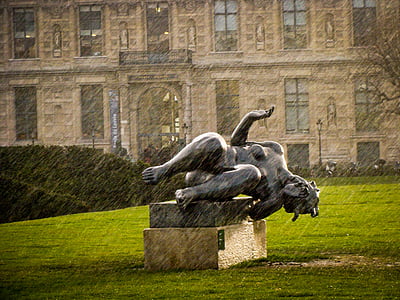 estatua de bronce, mujer, Louvre, París, arquitectura, capital, ciudad
