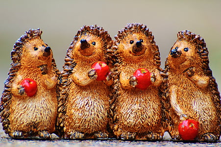 hedgehog, figures, funny, cute, sweet, pair, apple