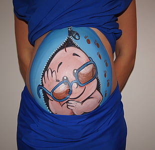 bellypaint, 肚皮画, 怀孕, 宝贝, 拉链, 腹部, 男孩
