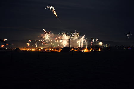 fireworks, city, night, sky, celebrate, light, flame