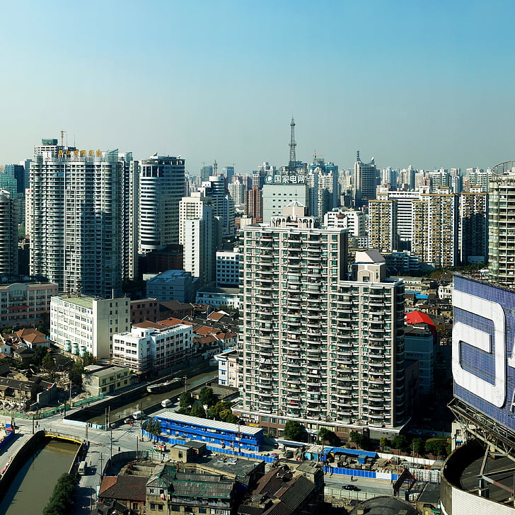 Panorama, Shanghai, storstad, Kina, byggnad, skyskrapa, Skyline