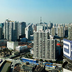 Panorama, Shanghai, grande città, Cina, costruzione, grattacielo, Skyline