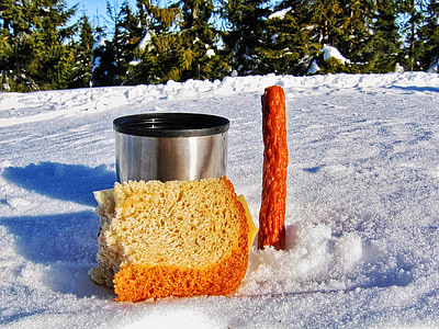 yemek, yemek dağlarda, ekmek, Sanki, çay, Kış, dağlar