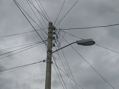 pole, lamp, light, cables, electricity, street, electric