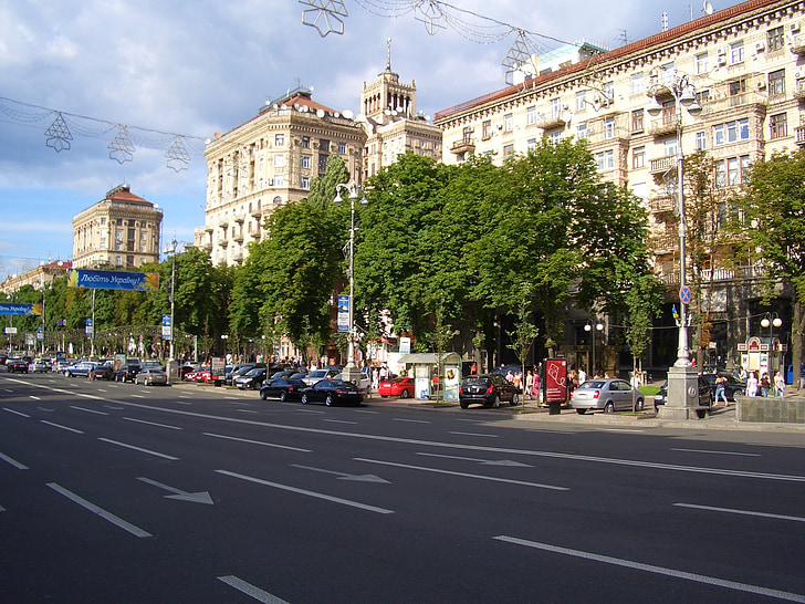 Ulica, cestné, Urban, budovy, Kyjev, Ukrajina, mesto