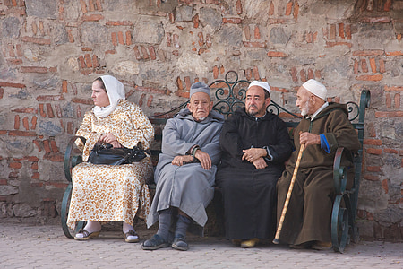 bancs, Marrakech, gens, vieux