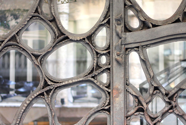 metala, staklo, vrata, Barcelona, Gaudi, prozor, uzorak