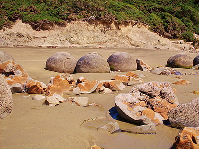 Novi Zeland, gromada, krug, plaža, stijena, oblutak, pijesak