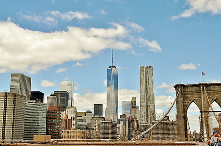 Most, Manhattan, Brooklyn, New york, Architektúra, Downtown, Zobrazenie