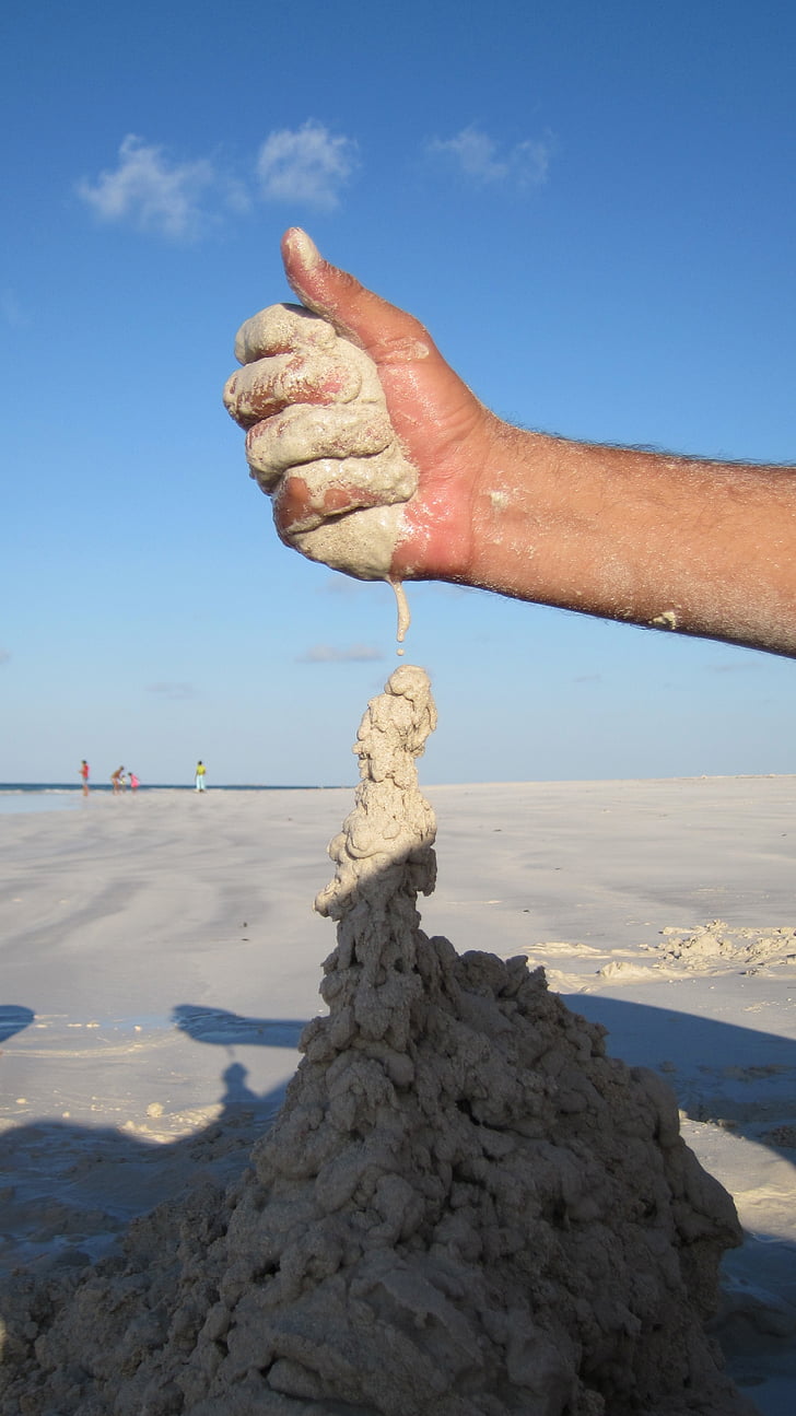 sandcastle, mar, sand, hand, fun, holidays, summer
