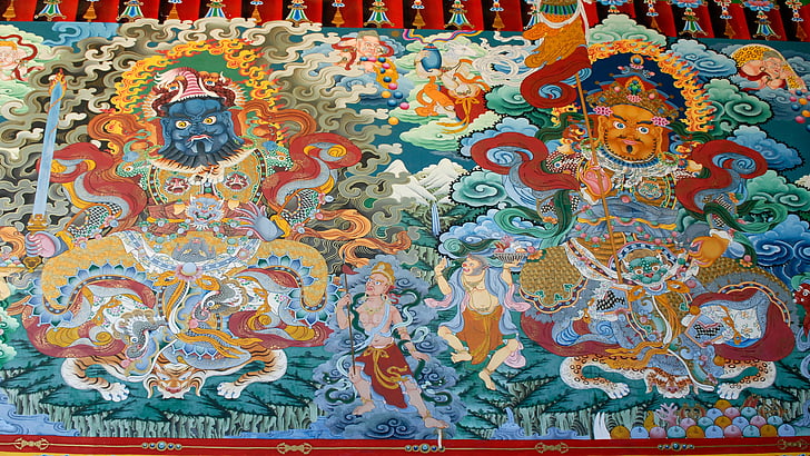 Hiina, Lijiang, kloostri, seinamaaling, budism, muster, kultuuride