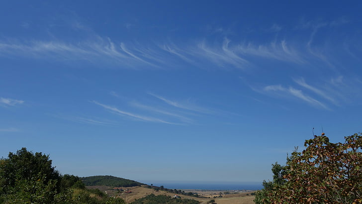 Cirrus, oblaki, nebo, morje, Italija, poletje, toplote