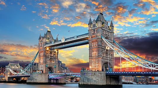 Tower bridge, Thames, rieka, historické, pamiatka, západ slnka, oblaky
