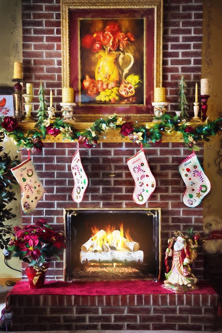 Natal perapian, api di perapian, perapian, Natal, api, rumah, musim dingin