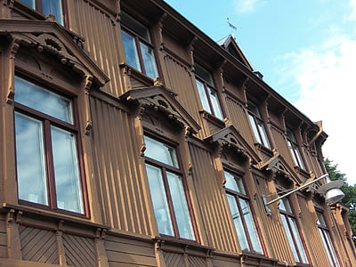fachada de madeira, Gotemburgo, Suécia, cidade velha, centro da cidade, edifício, arquitetura
