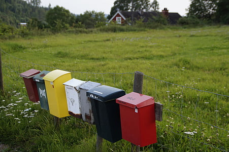 letter boxes, mailbox, post, colorful, idyllic, sweden, loneliness