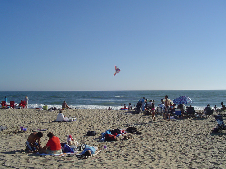 plage, Californie, Sunshine, Dim, sable, mer, gens