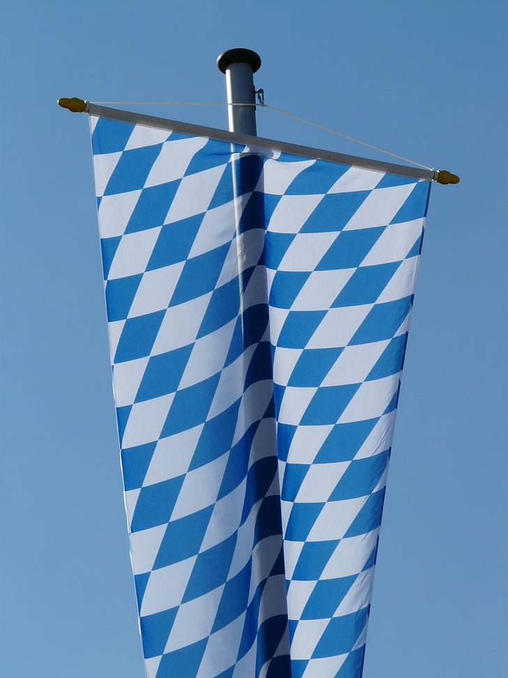 zastavo, Bavarska, udarec, drhtenje, nebo, modra, bela