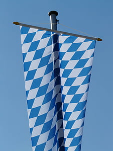 flag, bavaria, blow, flutter, sky, blue, white