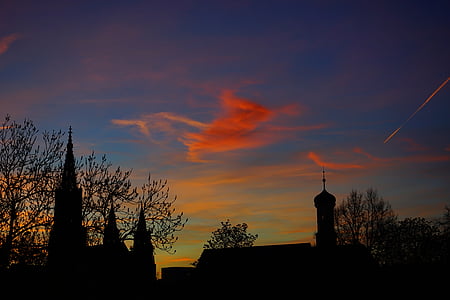 solnedgång, aftonstund, Sky, pastellfarben, färgglada, färg, Ulm