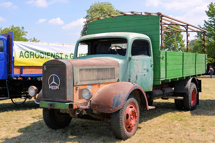 kamyon, Oldtimer, tarihsel olarak, Unrestored, Mercedes-l4500s, Alman İmp., uzun hauber
