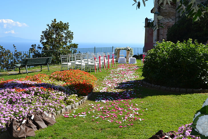 matrimonio, flores, paisaje, altar