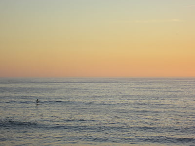 silhouet, foto, persoon, zee, Gouden, uur, Oceaan