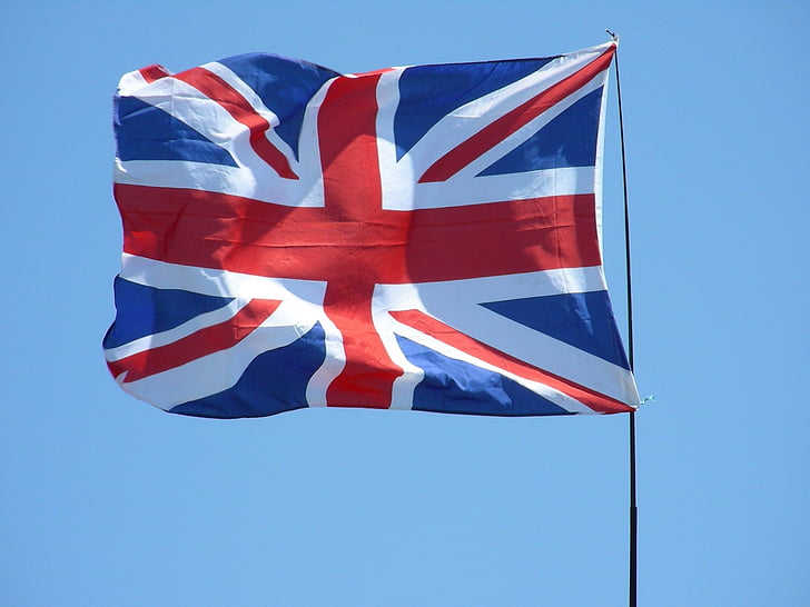 Union jack, vlajka, létání, mává, vánek, držák vlajky, britské