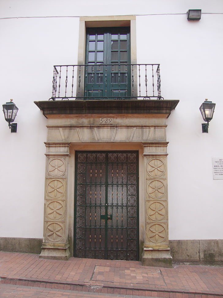 porte, balcon, façade ancienne, balcon, façades, vieux, Colombie