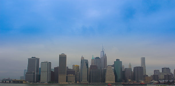 NYC, épületek, Manhattan, utca-és városrészlet, belváros, Skyline, pénzügyi