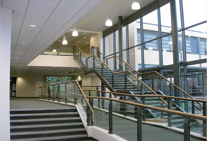 Escuela, escaleras, arquitectura, escalera, moderno, en el interior, pasos