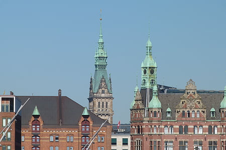 Speicherstadt, Hamburg, bangunan, batu bata, Balai kota