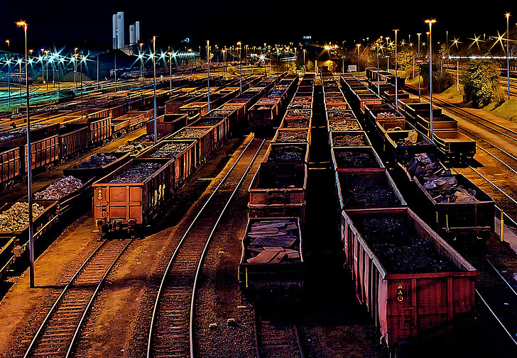 goods station, freight trains, gleise, evening, marshalling yard, track, train