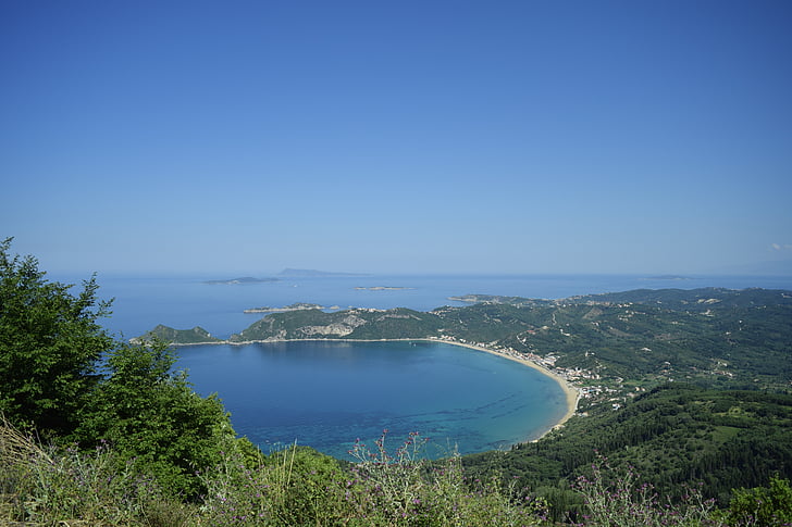 līcis, Korfu, salas, jūra, daba, vasaras, zila