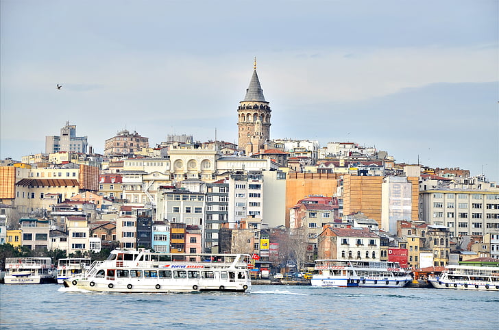 Galata, Istanbul, Turquie, tour, Bosphore, paysage urbain, célèbre place